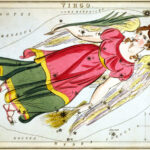 "Virgo", plate 21 in Urania's Mirror, a set of celestial cards accompanied by A familiar treatise on astronomy ... by Jehoshaphat Aspin. London. Astronomical chart, 1 print on layered paper board : etching, hand-colored. 1825